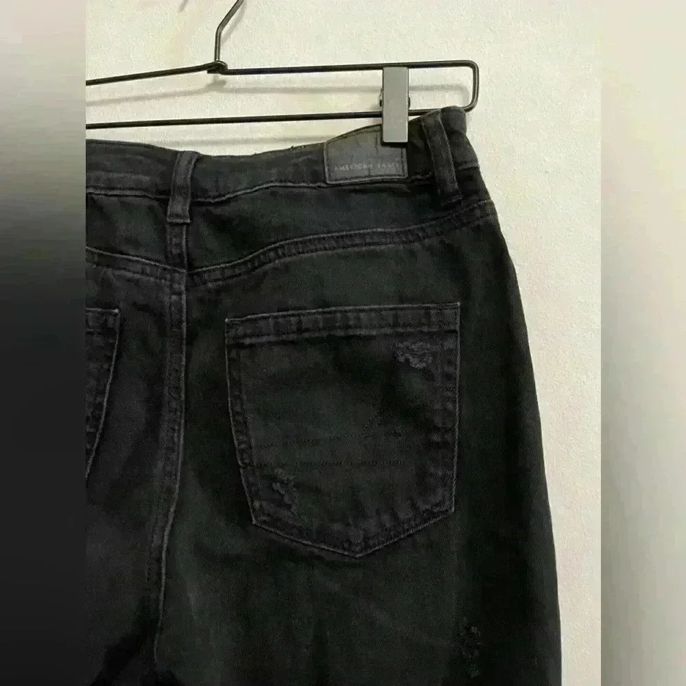 American Eagle‎ - Mom Jeans Black Comfort Stretch Distressed - Size 2 Short